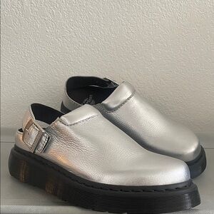 New Dr. Martens Unisex Laketen Silver Metallic Slingback Mule Mens 9 Womens 10
